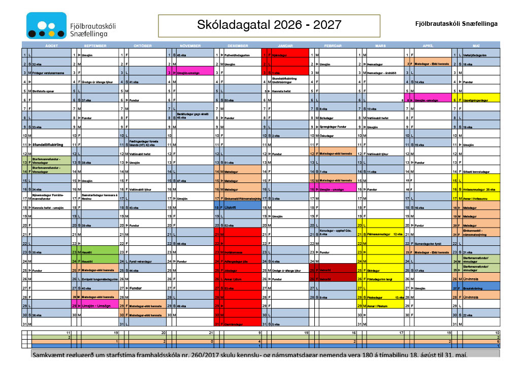 Skóladagatal 2026-2027