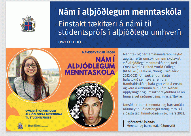 Styrkir til náms í alþjóðlegum menntaskóla