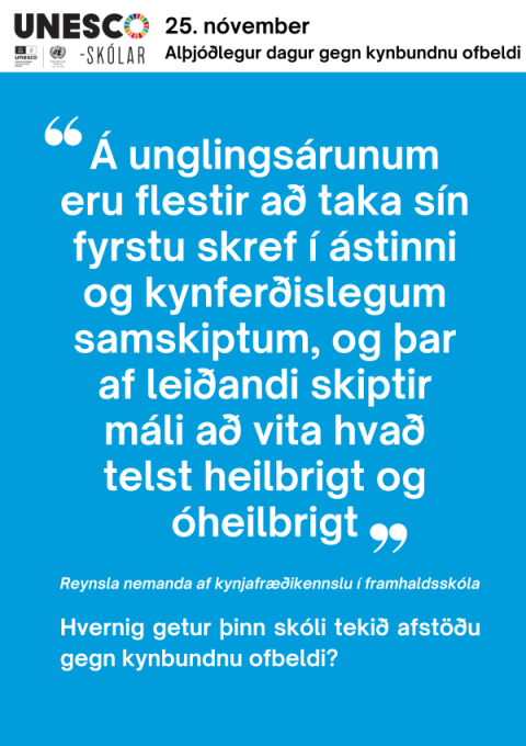 25. Nóvember Alþjóðlegur dagur gegn kynbundnu ofbeldi – Samstarf UNESCO-skóla
