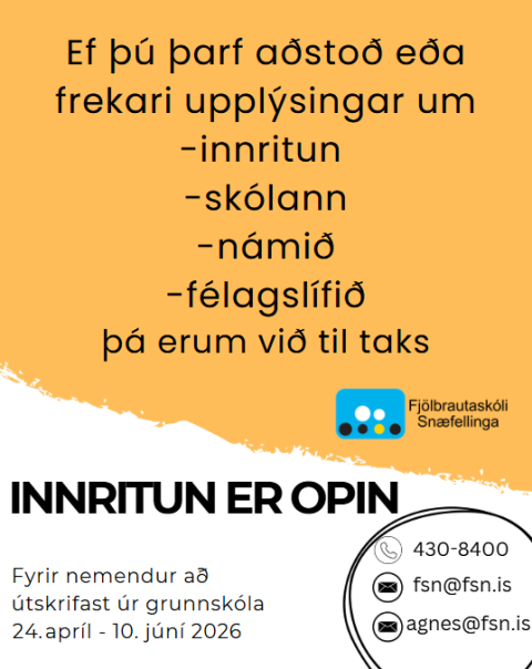 Innritun fyrir nýnema vegna náms á haustönn 2026 er opin til 10.júní